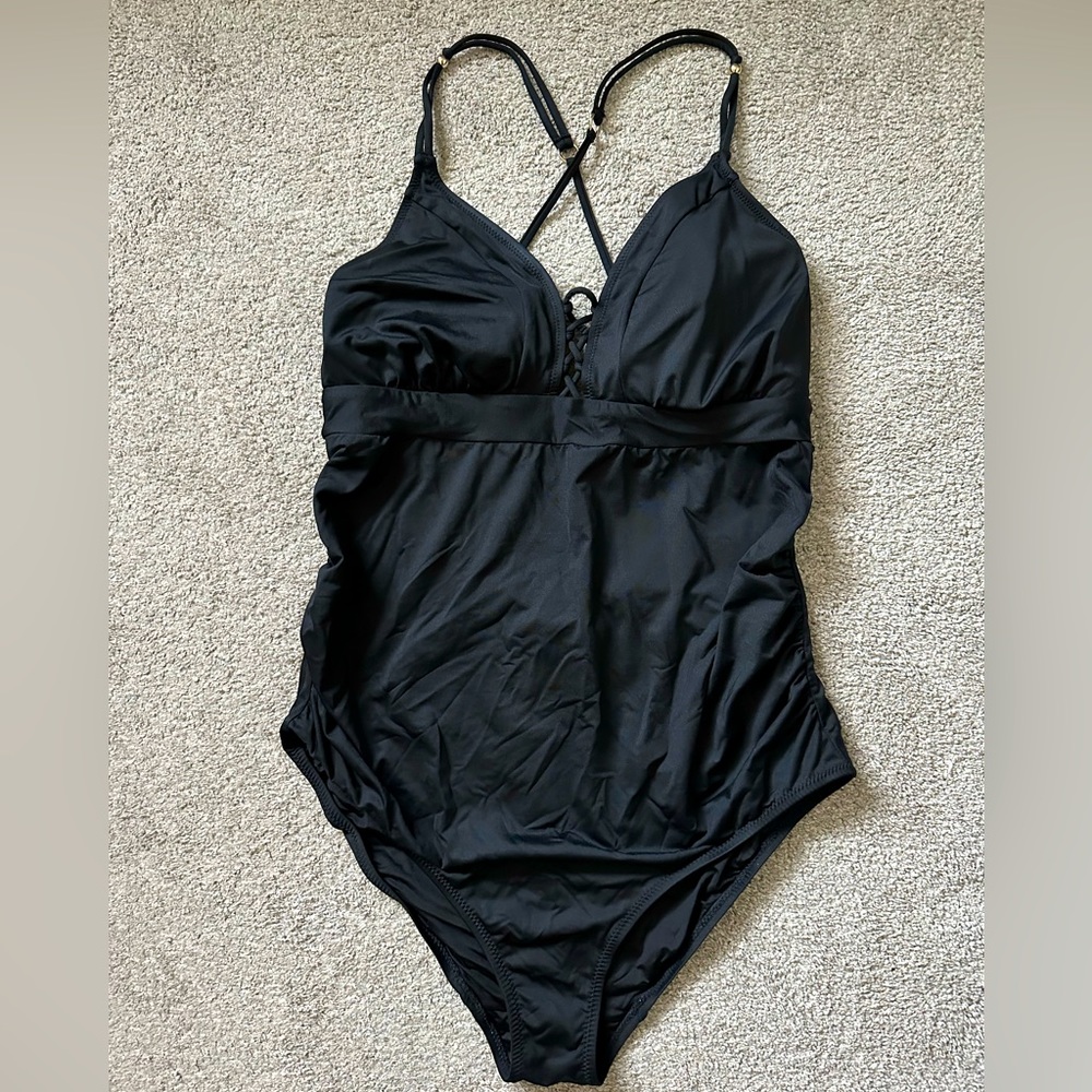 A Pea in the Pod Black Lace Up Maternity Swimsuit